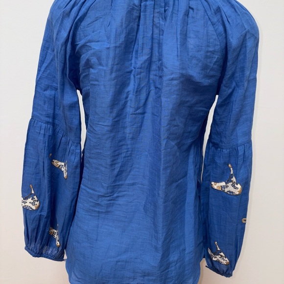 Benaras By Citrus Silk Cotton Blend Blouse Peasant Embroidered Beaded Size Small - Picture 6 of 7